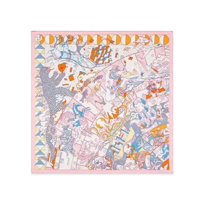 Hermes L'Epopee D'Hermes Detail Scarf 70 "Rose Buvard/Orange/Bleu"