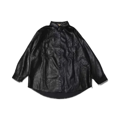 atmos pink Faux Leather Haori Shirt "Black"