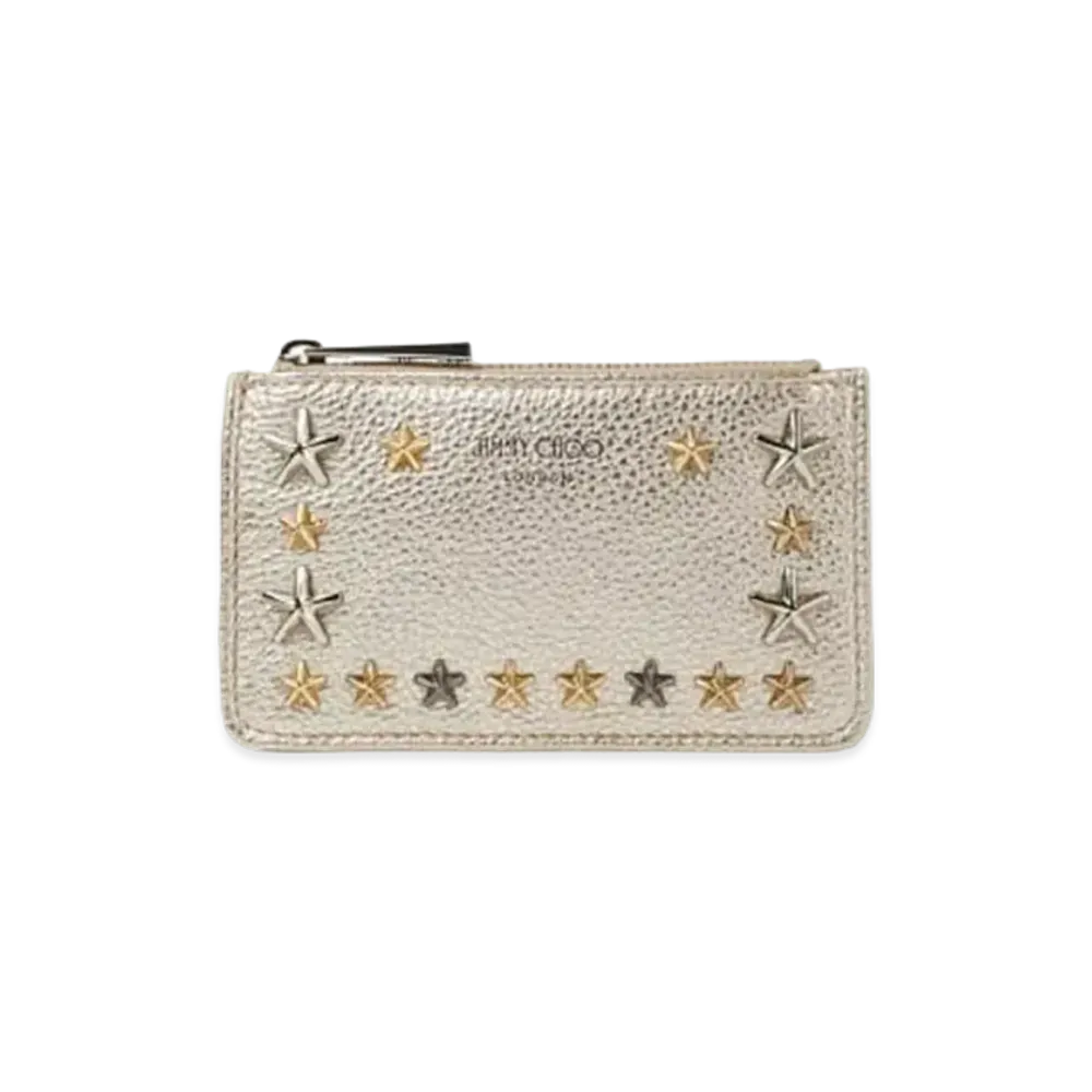 Jimmy Choo Nancy Metallic Soft Grainy Calf Key Case With Star Studs "Mix/Light Gold"