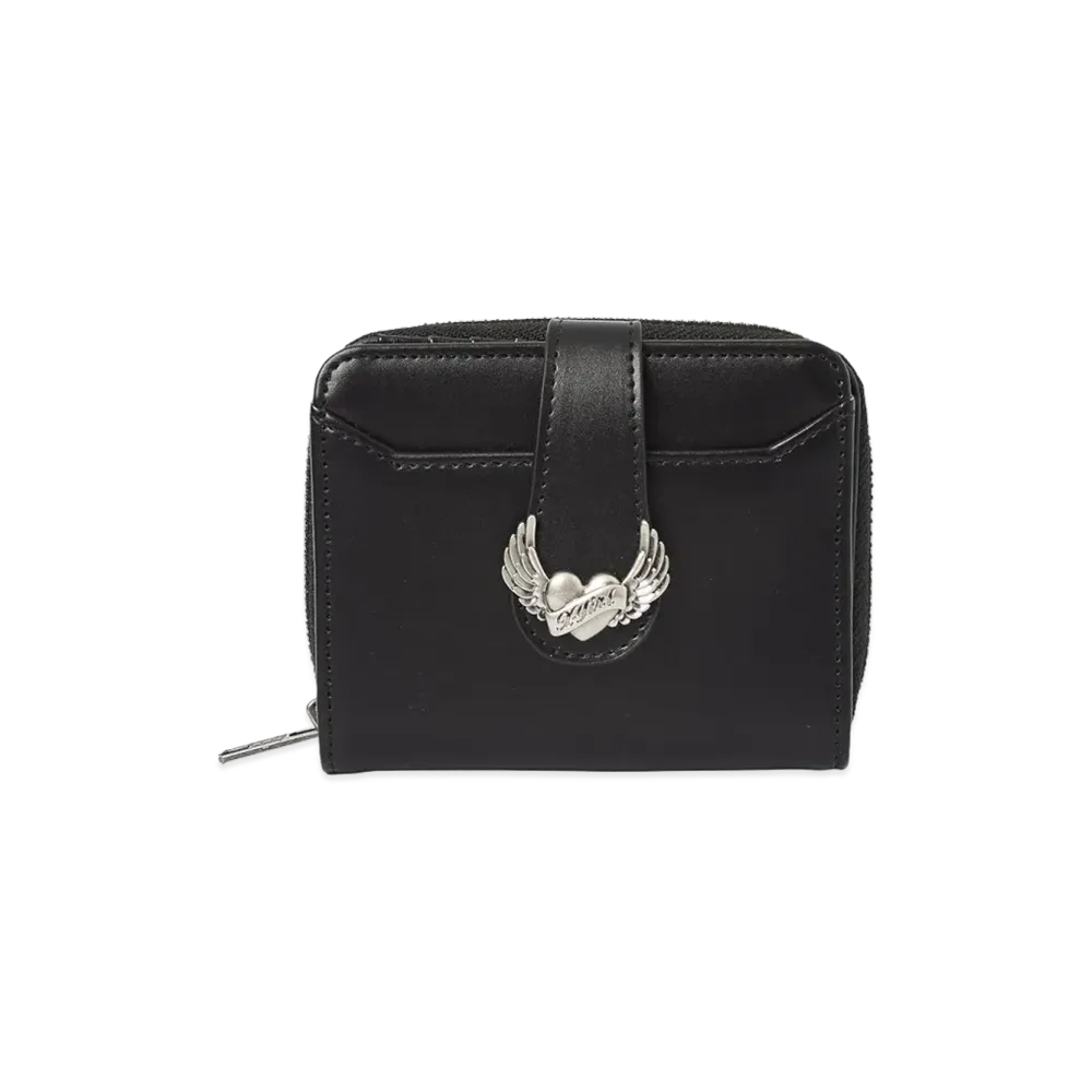 X-Girl Women's Heart And Wing Emblem Faux Leather Wallet "Black"
