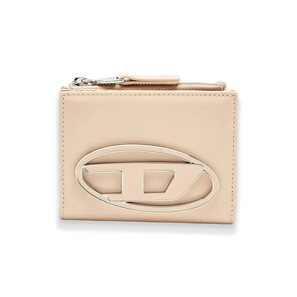 Diesel 1Dr Bi-Fold Zip Ii Small Leather Wallet With Logo Plaque "Beige"