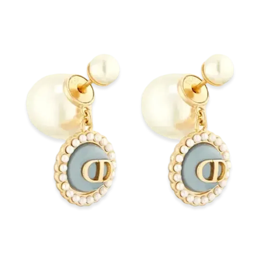 Dior Tribales Earrings Metal with Resin Pearls and Glass "Gold/White/Sky Blue"