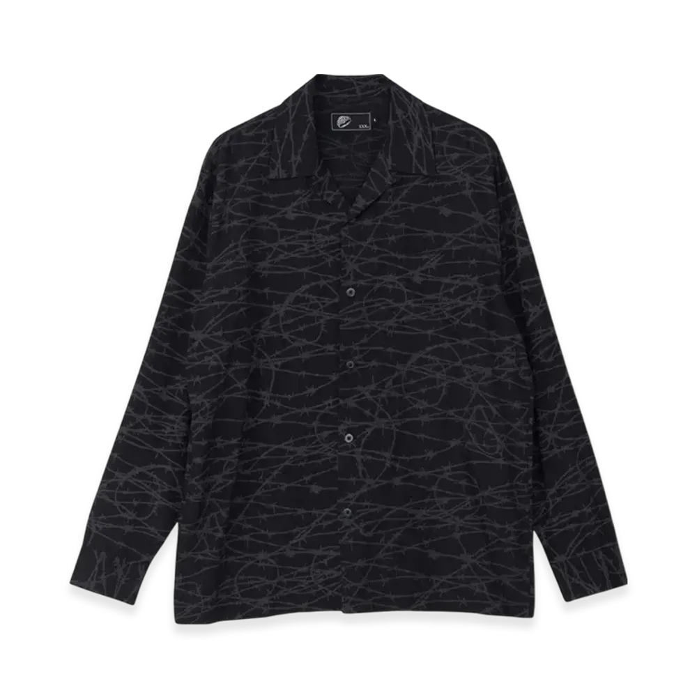 HYSTERIC GLAMOUR Barbed Wire Pattern Open Collar Shirt "Black/Multicolor"