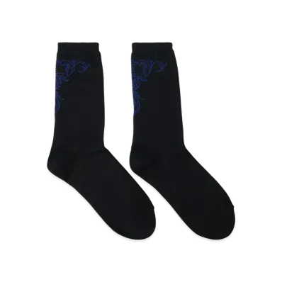S'YTE Cotton Plain Stitch Baroque Pattern Socks "Black/Blue"