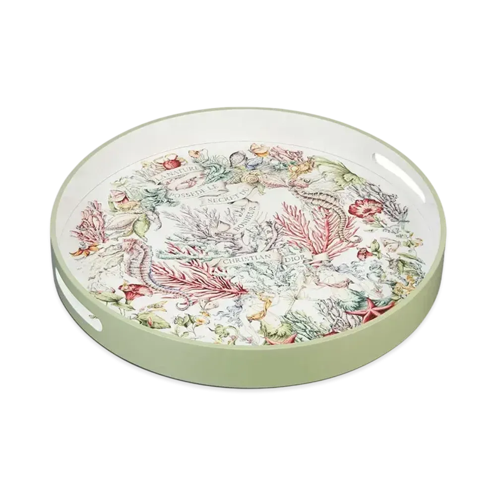 Dior Large Round Tray Lacquered Wood with Dior Cabinet de la Mer Motif "Multicolor"