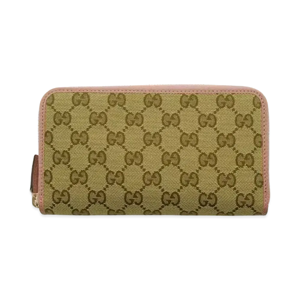 GUCCI GG Canvas Zip Around Wallet "Beige/Ebony/Soft Pink"