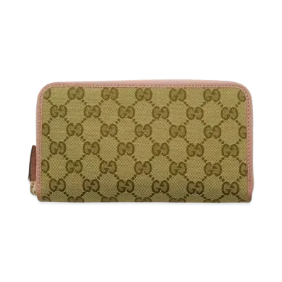 GUCCI GG Canvas Zip Around Wallet "Beige/Ebony/Soft Pink"