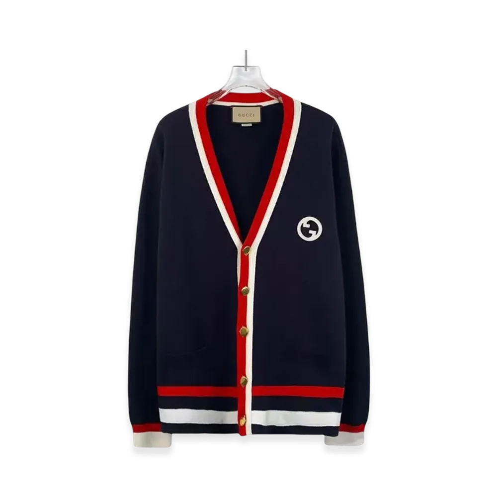 GUCCI Cardigan Interlocking G "Navy/White/Red"