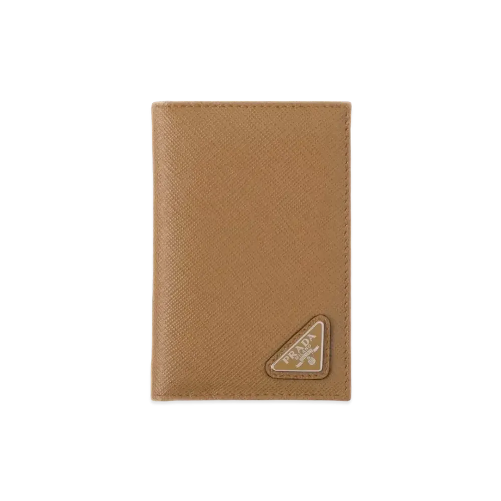 PRADA Saffiano Triangle Card Holder "Caramel"