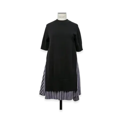 sacai Poplin x Knit Dress "Black/Dark Navy Stripe"