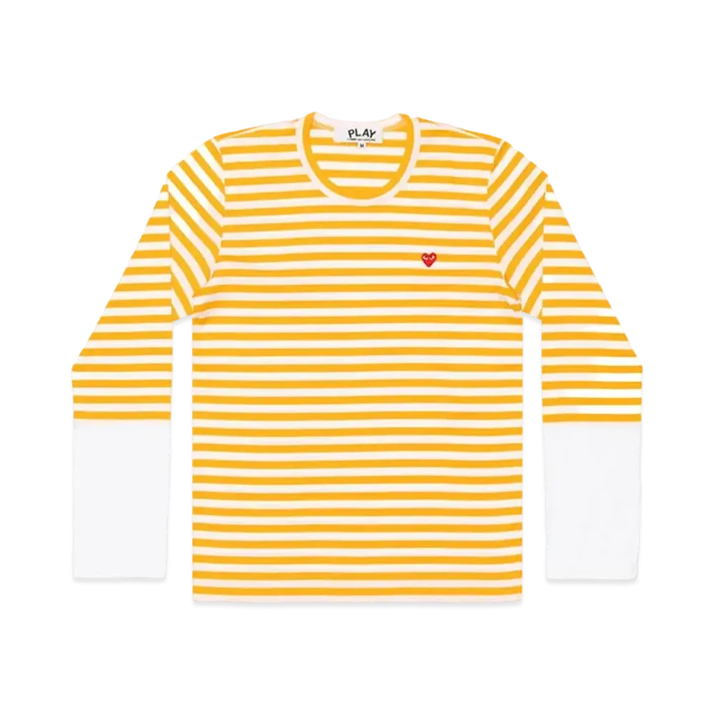 PLAY COMME des GARCONS Unisex Border Long Sleeve T-Shirt With Small Emblem AX-T320-051 "Yellow/White"