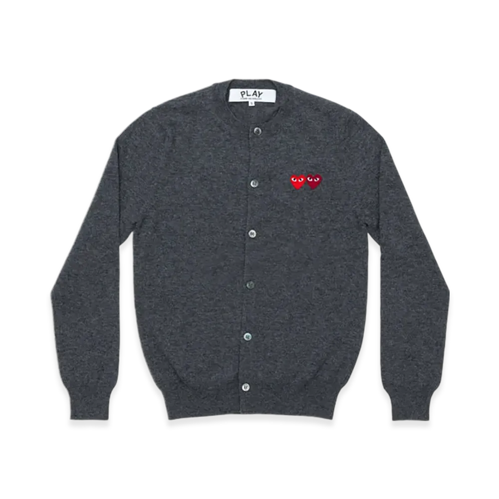 PLAY COMME des GARCONS Round Neck Cardigan With Twin Red x Burgundy Emblem "Medium Gray"