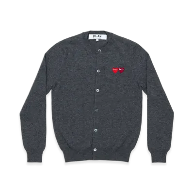 PLAY COMME des GARCONS Round Neck Cardigan With Twin Red x Burgundy Emblem "Medium Gray"