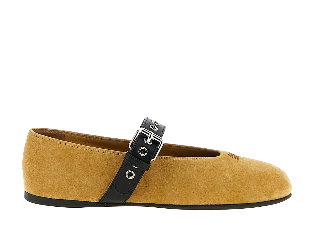 MIU MIU Women's Buckle Ballet Flats "Beige"