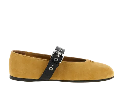 MIU MIU Women's Buckle Ballet Flats "Beige"