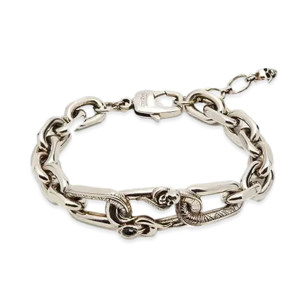 Alexander McQUEEN Snake & Skull Chain Bracelet "Antique Silver"