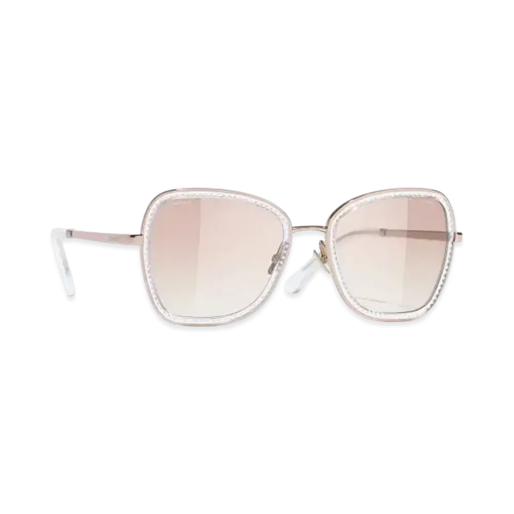CHANEL Square Sunglasses Metal & Strass Lenses Light Brown Gradient "Pink Gold"
