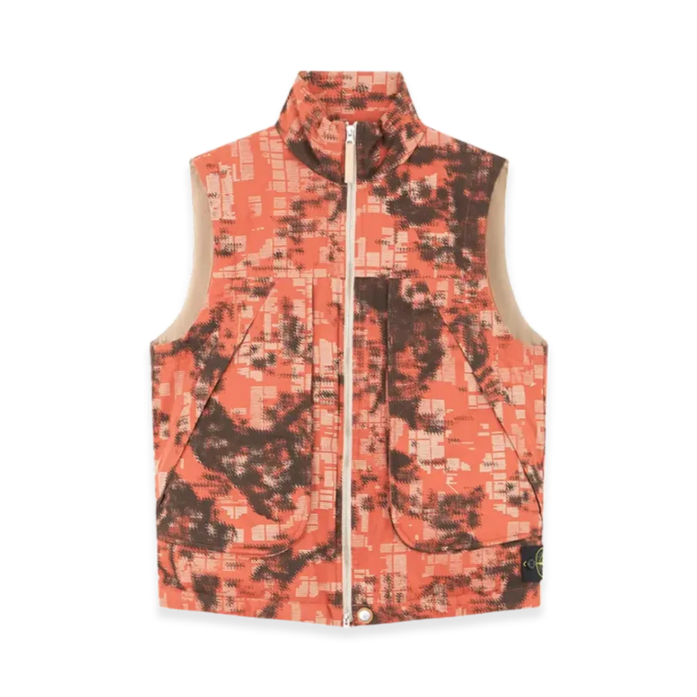Stone Island G13E2 Camouflage Cotton Canvas Down Vest with Zipper and Anti-Drop - 24FW "Orange"