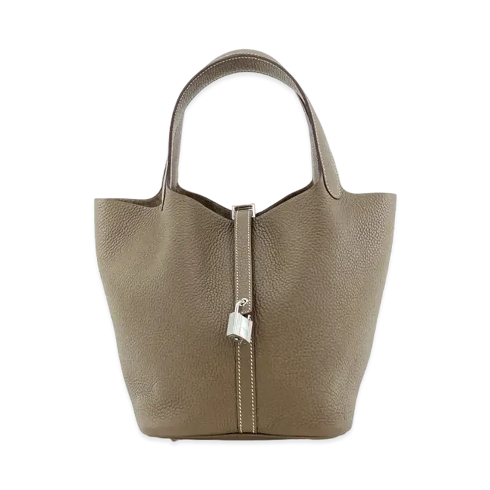 Hermes Picotin Lock 22/MM Taurillon Clemence "Etoupe/Silver"