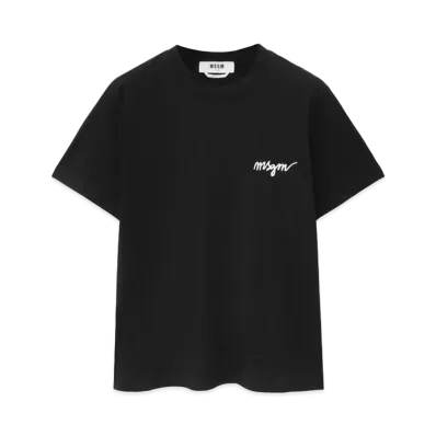 MSGM Black Jersey T-Shirt With Embroidered Cursive Logo "Black"