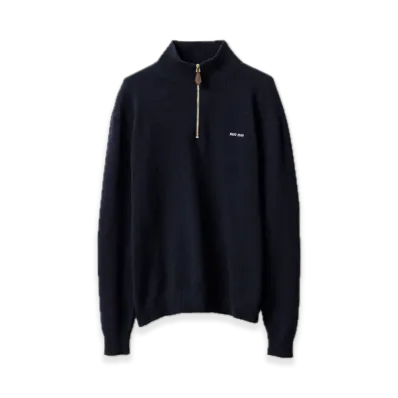 MIU MIU Cashmere/Leather Zipper Sweatshirt "Navy"