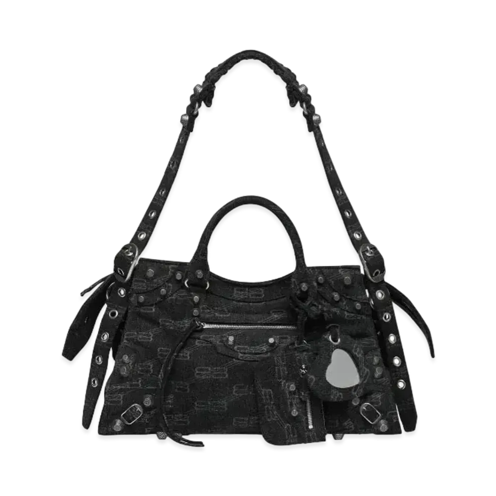BALENCIAGA Neo Cagole City Handbag BB Monogram Denim "Black"