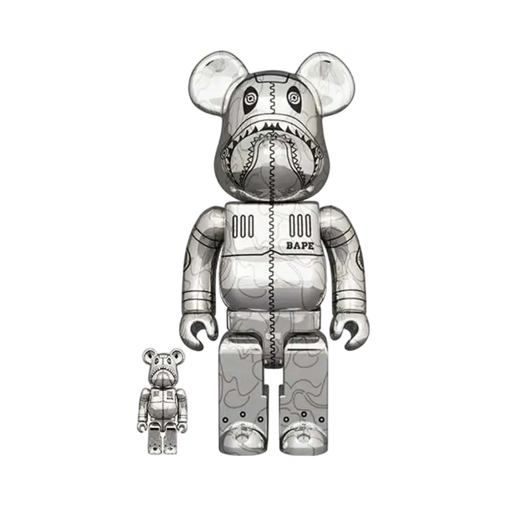 Bearbrick SORAYAMA × BAPE(R) CAMO SHARK 100% & 400% SILVER