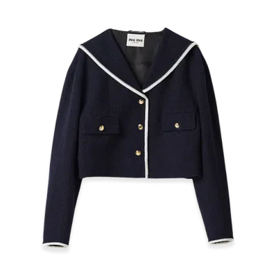 MIU MIU Women's Single-Breasted Tweed Jacket "Navy"