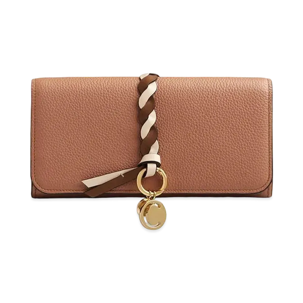 Chloe Women's Alphabet Long Wallet For With Flap In Multicolour Grained & Shiny Calfskin "Muted Brown"