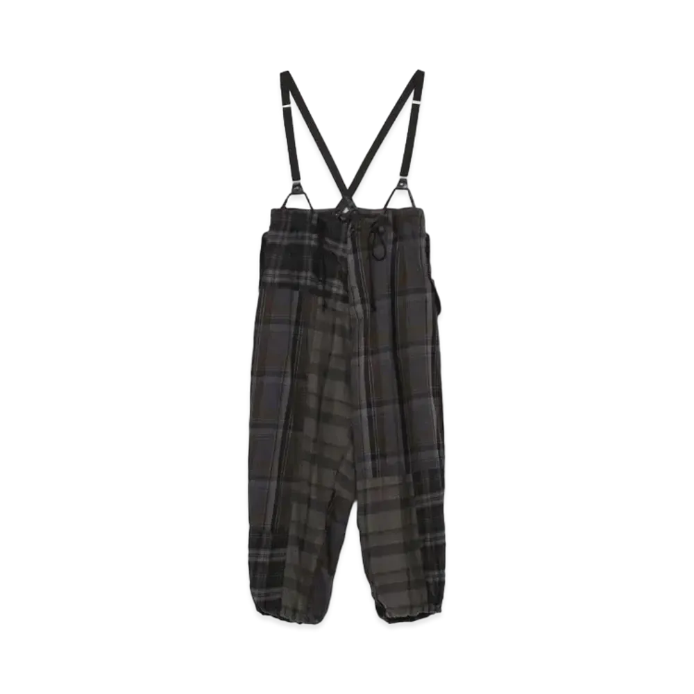 Yohji Yamamoto Y's TWILL CHECKED SUSPENDER PANTS "Gray"