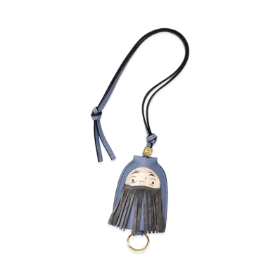 LOEWE x Howl's Moving Castle Markl Key Fob Charm In Classic Calfskin and Brass "Blueberry"