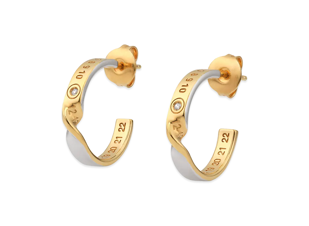 Maison Margiela Numbering Twisted Diamond Hoop Earrings "Gold"
