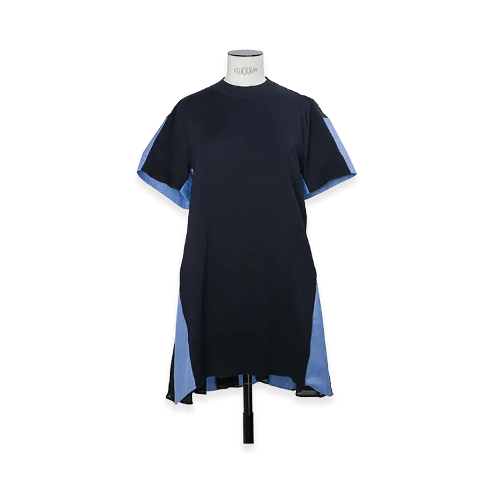 sacai Women's Poplin x Cotton Knit Dress "Navy/Blue Stripe"