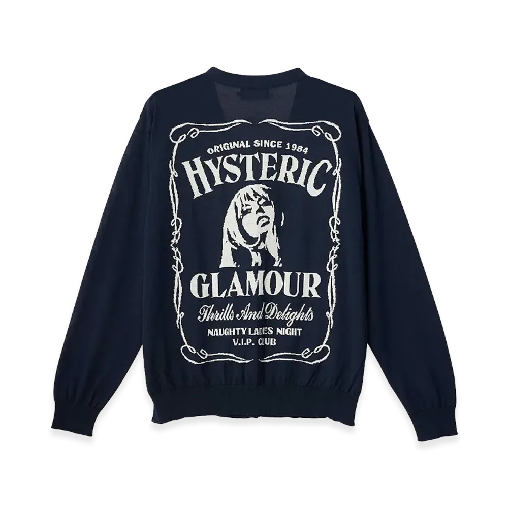 HYSTERIC GLAMOUR Whisky Woman Jacquard Sweater "Other Navy"