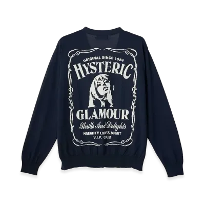HYSTERIC GLAMOUR Whisky Woman Jacquard Sweater "Other Navy"