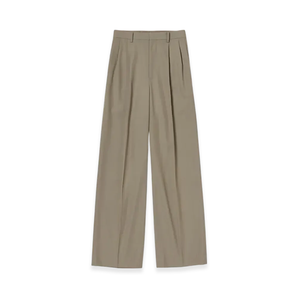 AURALEE Women's Light Wool Max Gabardine Two-Tuck Slacks "Khaki Chambray"