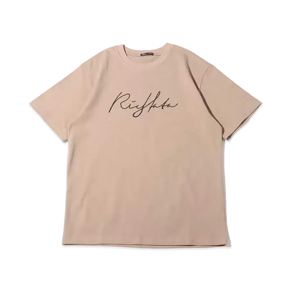 atmos pink x Riehata Logo Embroidery Big T-Shirt "Beige"