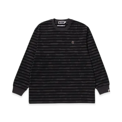 A BATHING APE Solid Camo One Point Relaxed Fit Stripe LS Tee "Black"