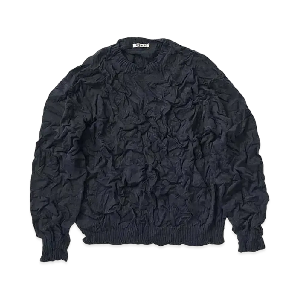AURALEE Wrinkled Dry Cotton Knit P/O "Dark Navy"