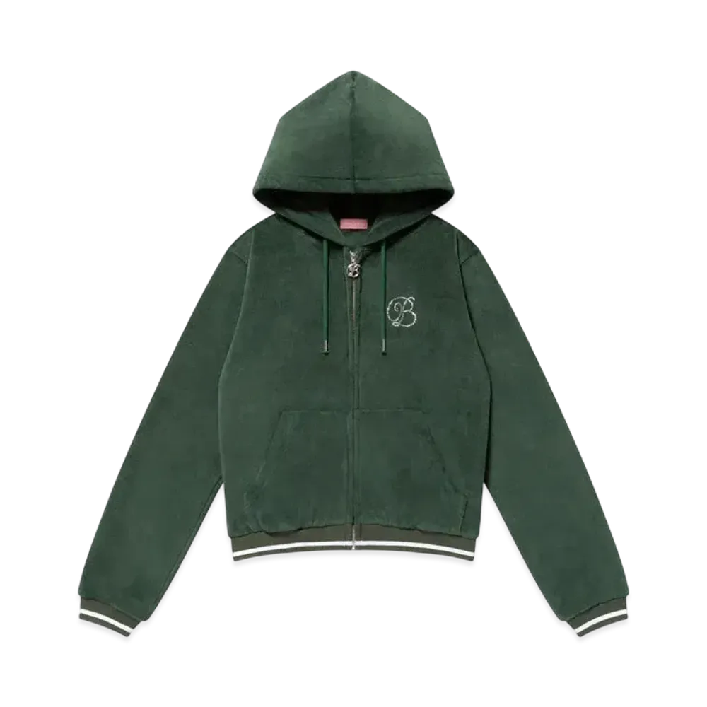 BlackEyePatch B Emblem Cropped Velour Zip Hoodie "Green"