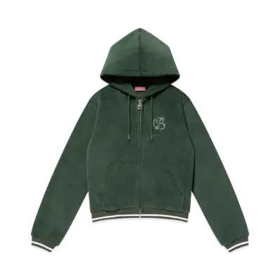BlackEyePatch B Emblem Cropped Velour Zip Hoodie "Green"