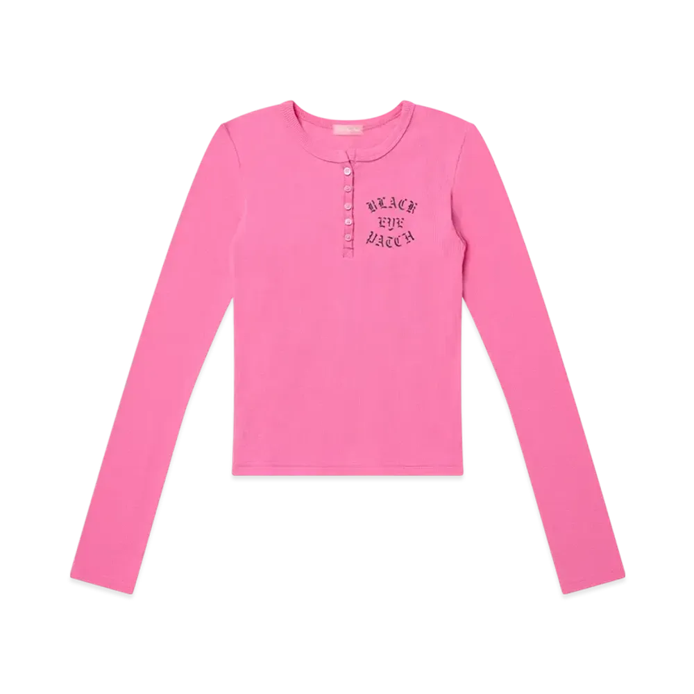 BlackEyePatch Crossed Rifles Henley Neck L/S Tee "Pink"