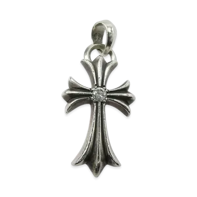 Chrome Hearts CH Cross Small 1P Aftermarket Diamond Small CH Cross Charm with Bail "Silver"