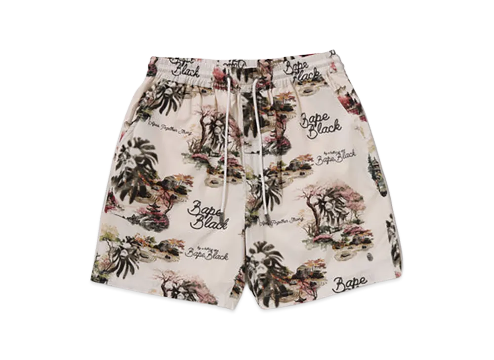 A BATHING APE Bape Black Color Print Hawaiian Set #2 "Ivory"
