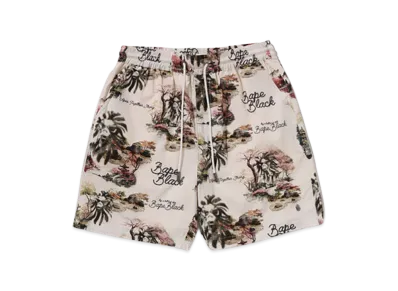 A BATHING APE Bape Black Color Print Hawaiian Set #2 "Ivory"