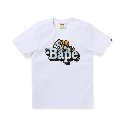A BATHING APE Pastel Color Camo Shark Milo On Bape Tee "White/Sax"