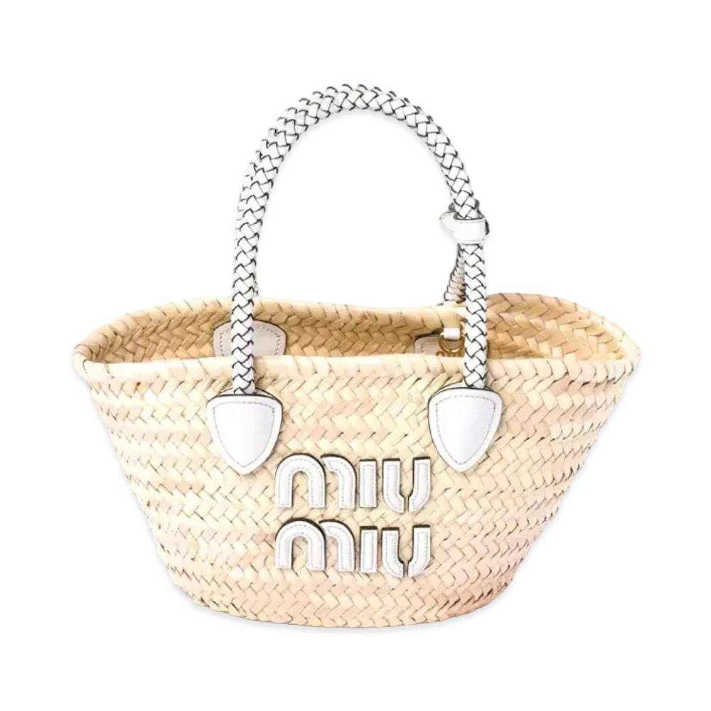 MIUMIU Woven Habric Tote Bag "Beige/White"