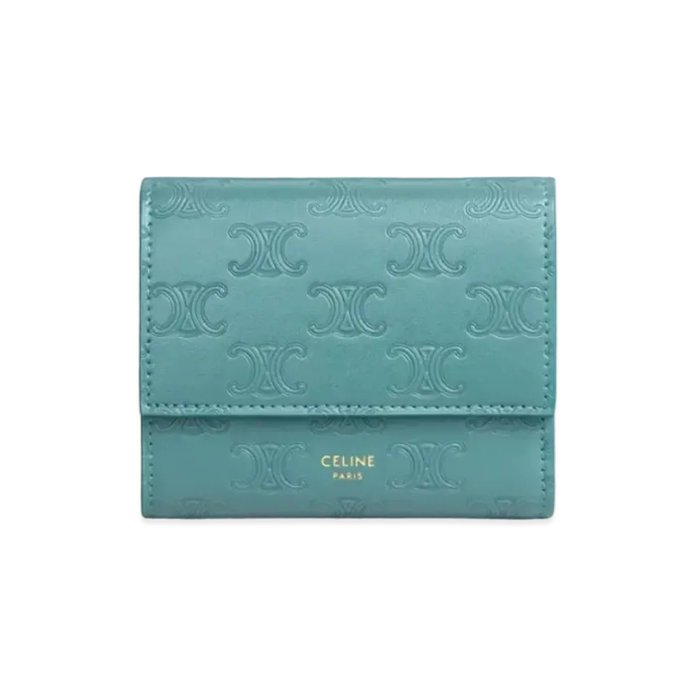 CELINE Small Trifold Wallet in Triomphe Embossed Smooth Calfskin "Greensmok"