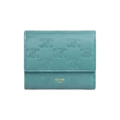 CELINE Small Trifold Wallet in Triomphe Embossed Smooth Calfskin "Greensmok"