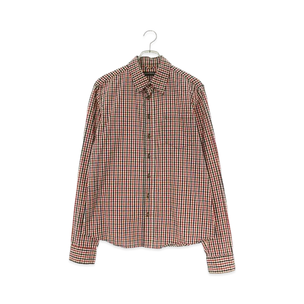 Chrome Hearts BS Flare Button Cross Patch Check L/S Shirt "Red"